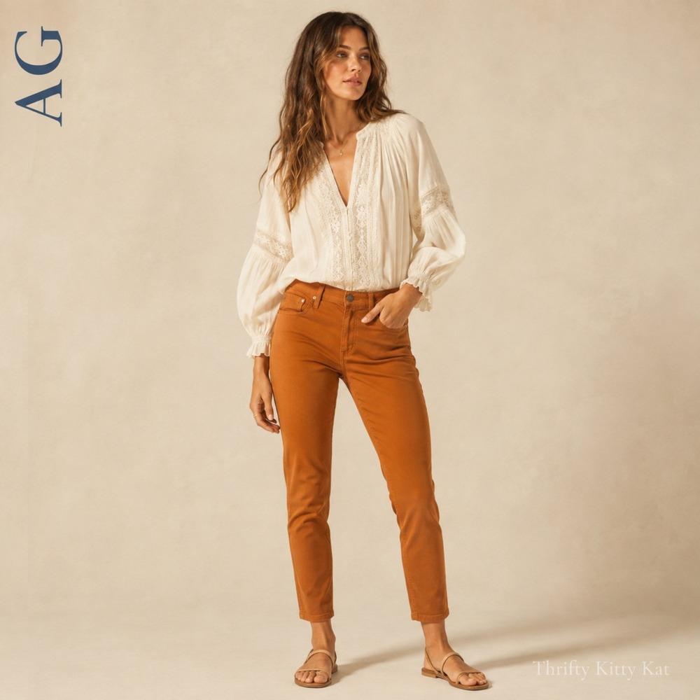 AG Jeans Prima Crop Cigarette Pants Stretch Sateen Moro Burnt Orange NWT 31